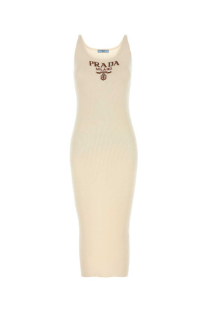 Cream silk dress PRADA (23901SWMO11MY)