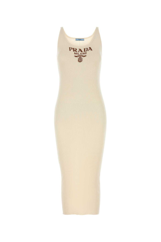 Cream silk dress PRADA (23901SWMO11MY)