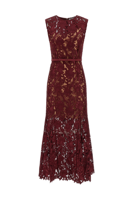 'Burgundy Guipure Lace Midi' dress Bordeaux