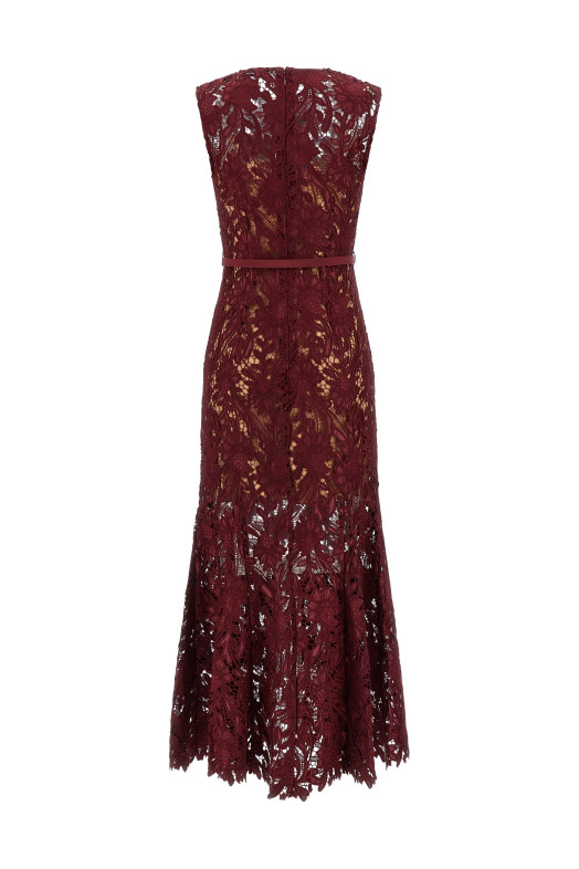 'Burgundy Guipure Lace Midi' dress Bordeaux