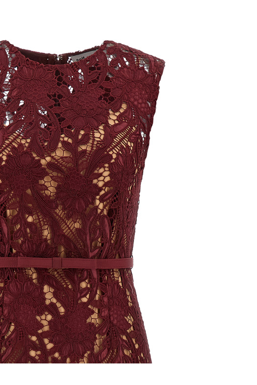 'Burgundy Guipure Lace Midi' dress Bordeaux