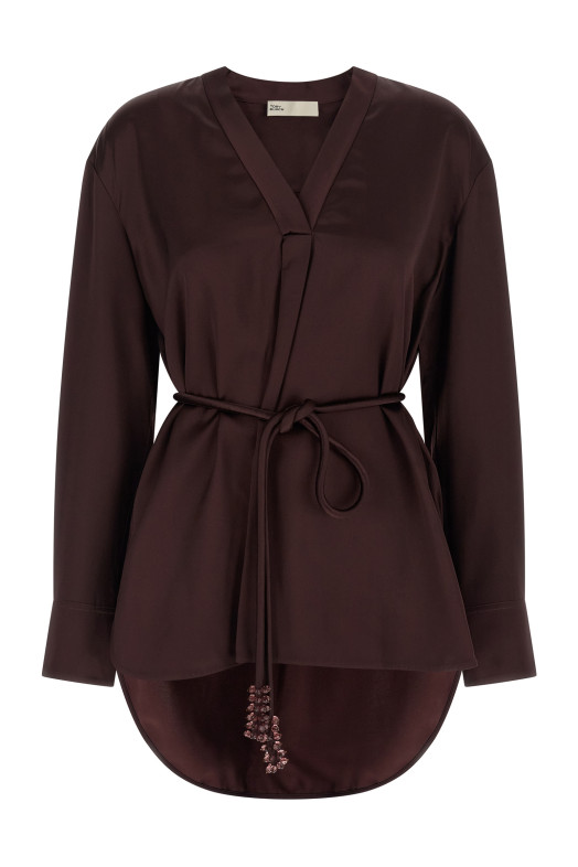 Атласная блузка бордо TORY BURCH 176405600