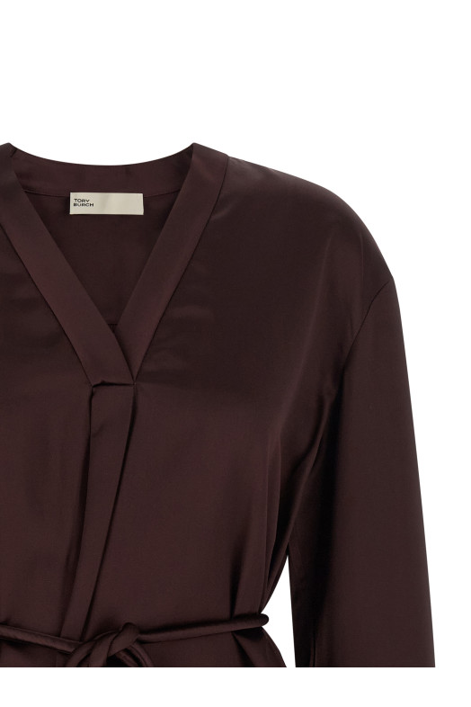 Атласная блузка бордо TORY BURCH 176405600