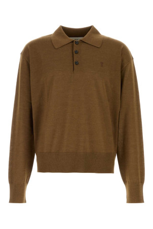 Brown wool blend polo shirt AMI (HPL406KN0066)
