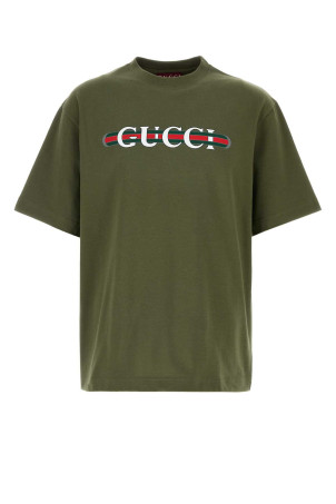 Olive green cotton t-shirt GUCCI (798115XJHDG)