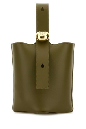 Olive green leather mini Pebble bucket bag Khaki LOEWE (AANBBBMX01)
