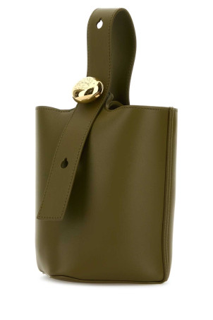 Olive green leather mini Pebble bucket bag Khaki LOEWE (AANBBBMX01)