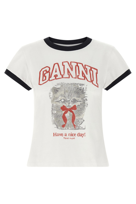 Футболка с принтом Белая GANNI A1050030151