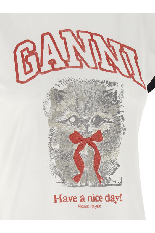 Футболка с принтом Белая GANNI A1050030151
