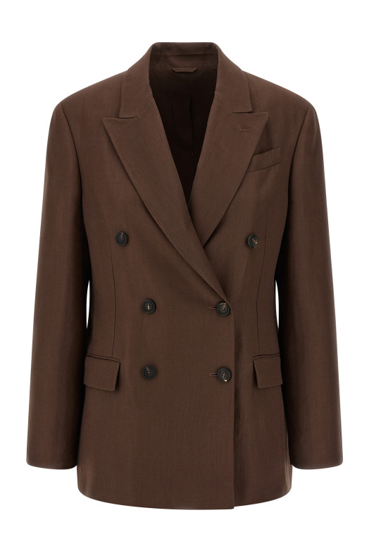 Двубортный блейзер Коричневый BRUNELLO CUCINELLI MH1267094C9284