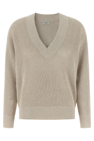 Светр з ажурною в'язкою Бежевий BRUNELLO CUCINELLI MST263312CY948