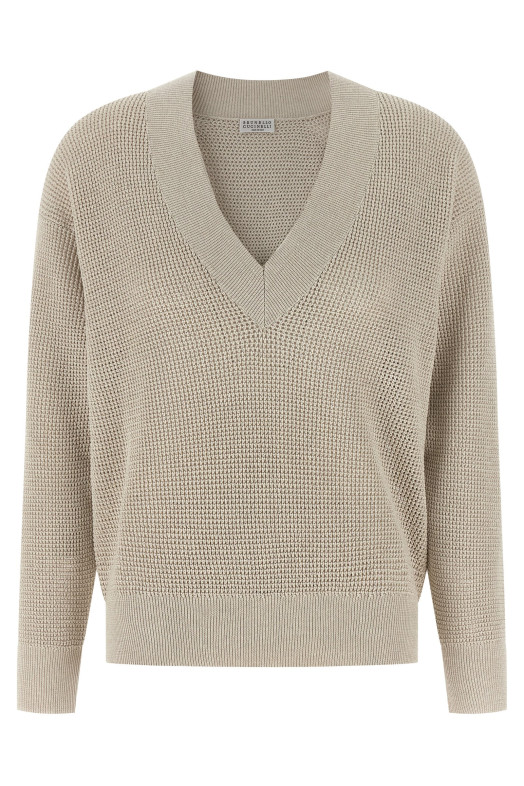 Свитер с ажурным узором Бежевый BRUNELLO CUCINELLI MST263312CY948