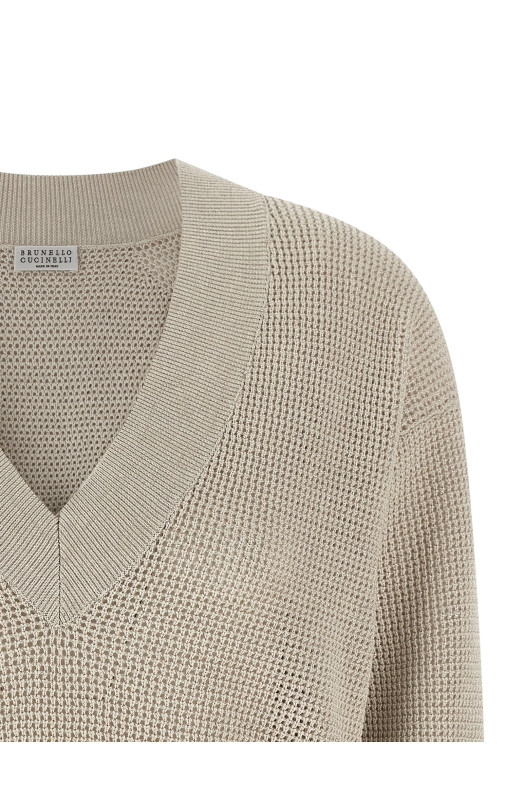Свитер с ажурным узором Бежевый BRUNELLO CUCINELLI MST263312CY948