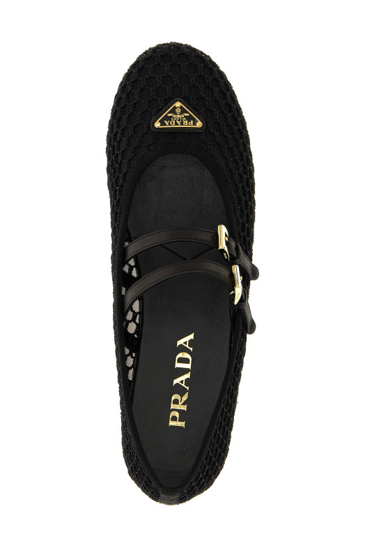 Балетки с двойным ремешком Черные PRADA 1F915NF005099F0002