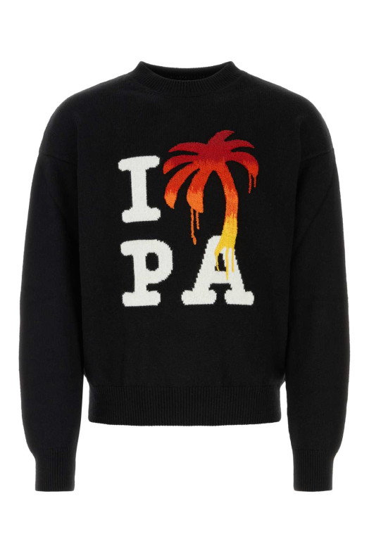 Black wool blend sweater PALM ANGELS (PMHE054F23KNI006)