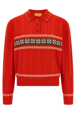 'Cable Collegiate Polo' sweater Red