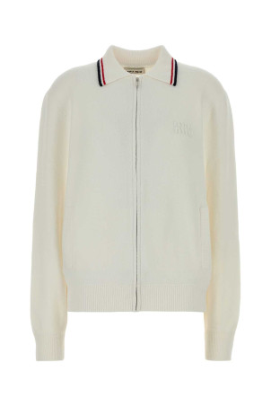 White stretch cotton blend cardigan Black MIU MIU (MMF972SOOO17NR)