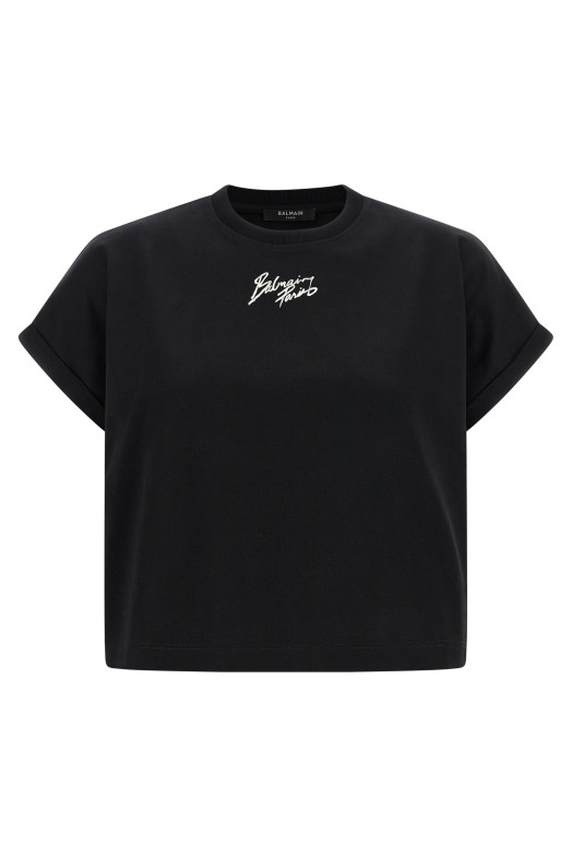 Укороченная футболка Черная BALMAIN GF1EE005BD40EAB