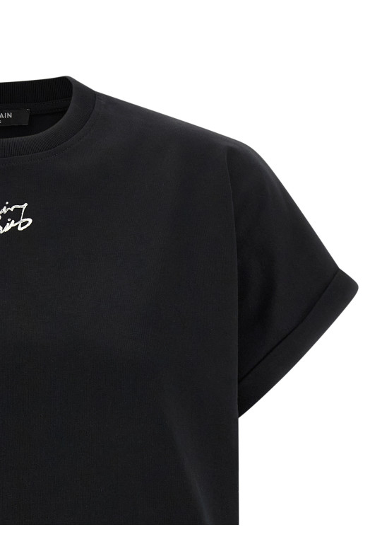 Укороченная футболка Черная BALMAIN GF1EE005BD40EAB