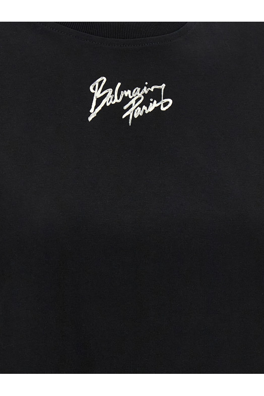 Укороченная футболка Черная BALMAIN GF1EE005BD40EAB