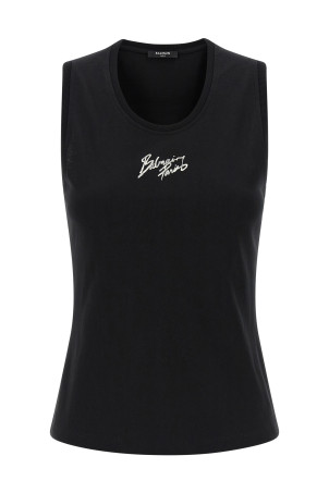 'Balmain Paris' print top Black