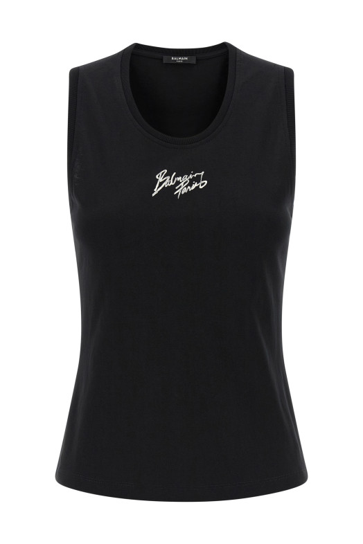 'Balmain Paris' print top Black