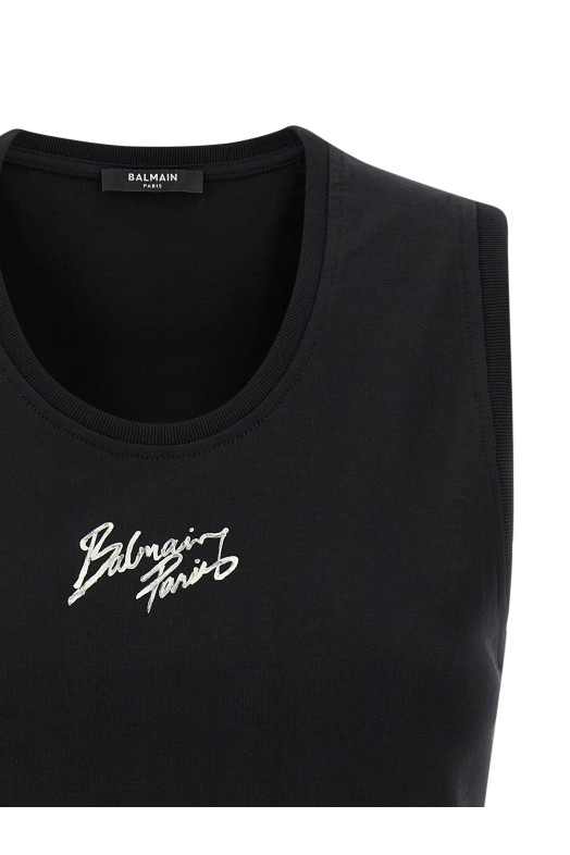 'Balmain Paris' print top Black