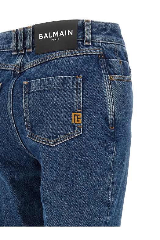 Джинсы с вышивкой Синие BALMAIN GF1MI070DG086EX