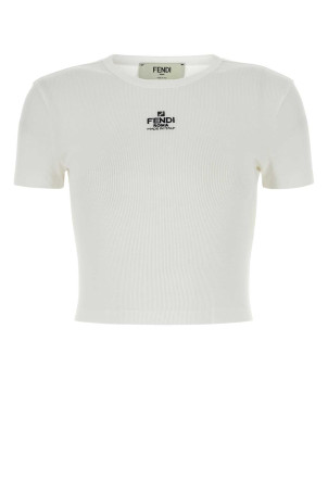 White stretch cotton t-shirt FENDI (FS8110ANQM)