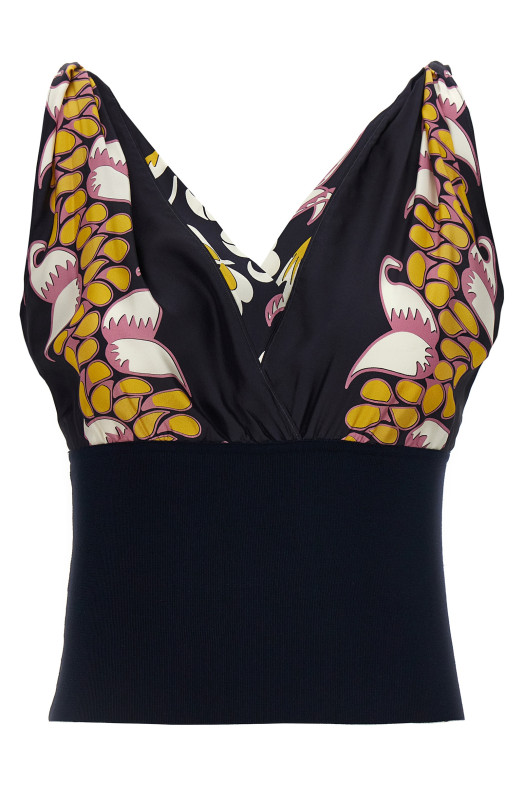 Printed silk top Black