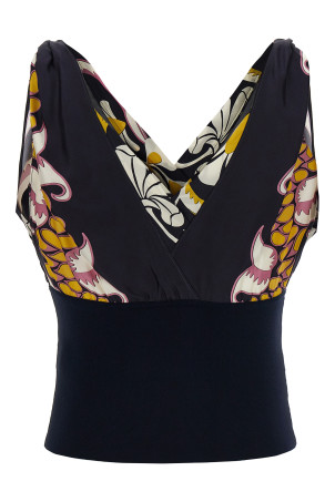 Printed silk top Black
