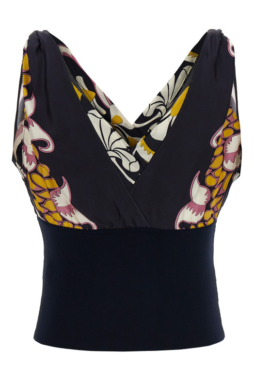Printed silk top Black