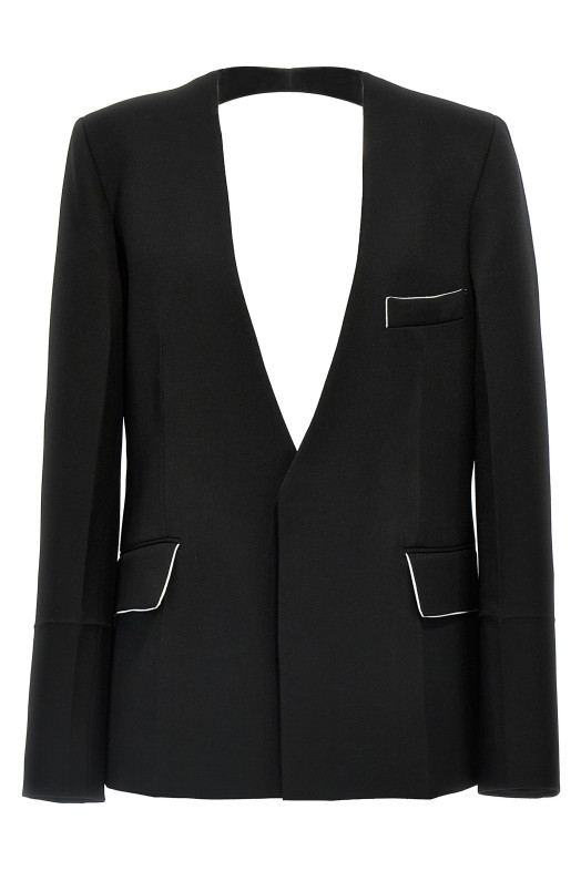 'Shrunken Collarless Open-Back' blazer Black