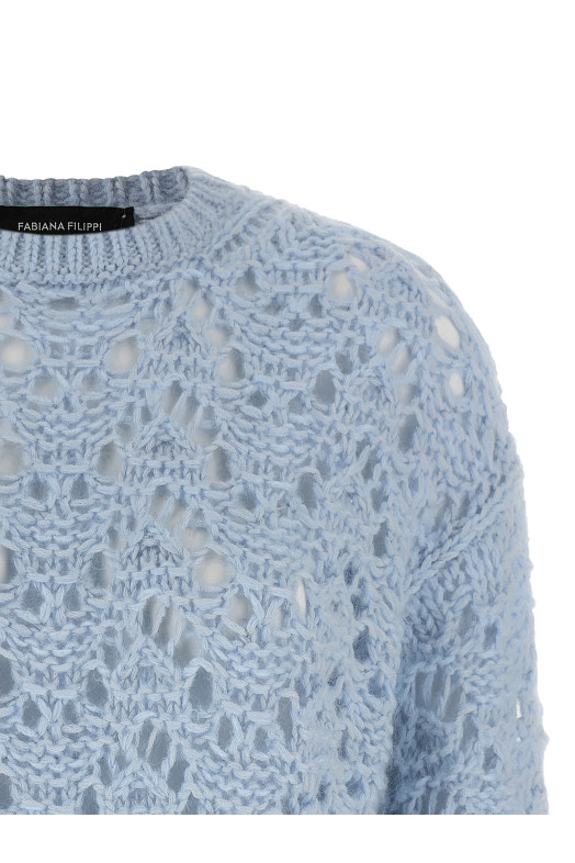 Свитер с ажурным узором СИНИЙ FABIANA FILIPPI MAD266F028L7425154