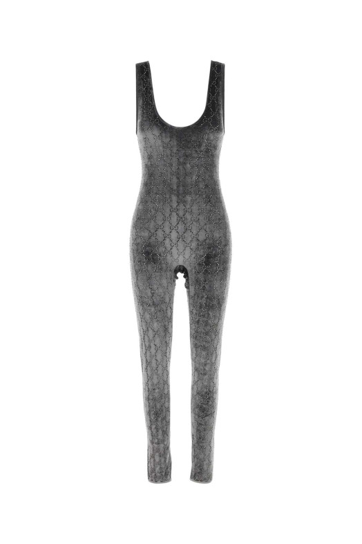 Dark grey stretch velvet jumpsuit GUCCI (850293XUANS)