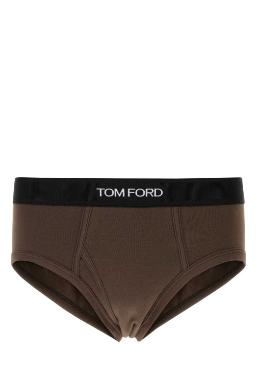 Коричневое эластичное хлопковое платье TOM FORD (T4LC11040)