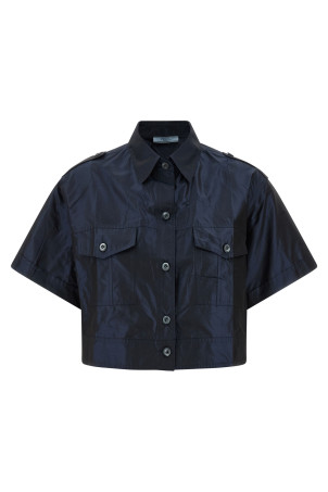 Cropped taffeta shirt Blue