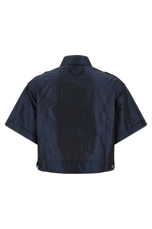 Укороченная рубашка из тафты Синяя PRADA P497ICSOOO120MF0008