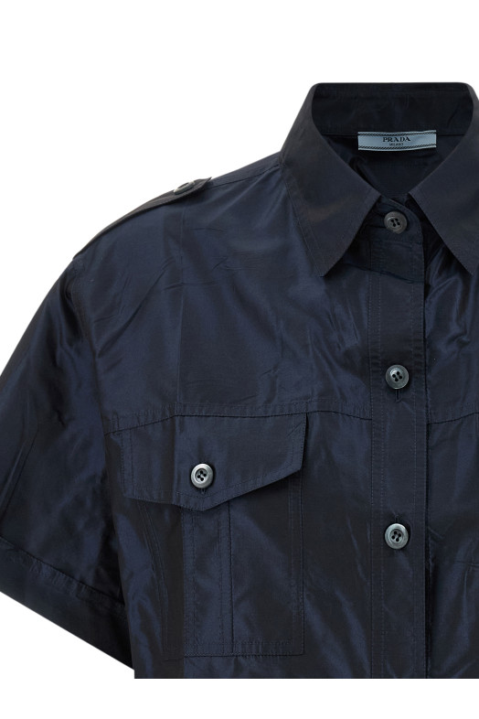 Укороченная рубашка из тафты Синяя PRADA P497ICSOOO120MF0008