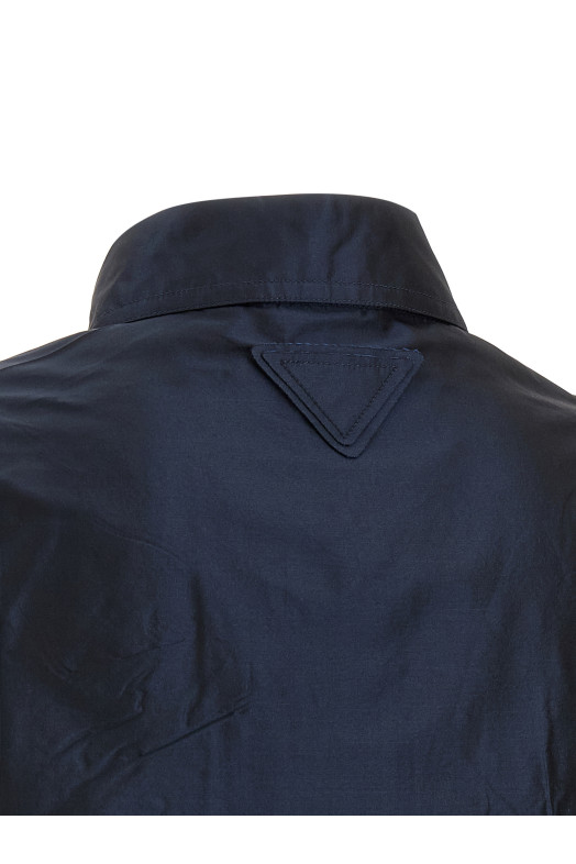 Укороченная рубашка из тафты Синяя PRADA P497ICSOOO120MF0008