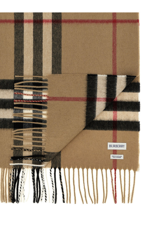 Check cashmere scarf Beige