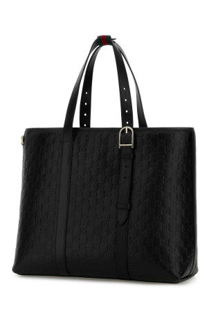 Черная кожаная сумка для покупок с большим логотипом GG GUCCI (850218AAFOK)