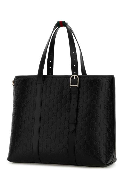 Черная кожаная сумка для покупок с большим логотипом GG GUCCI (850218AAFOK)