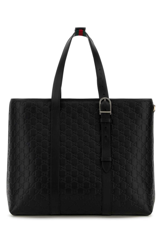 Черная кожаная сумка для покупок с большим логотипом GG GUCCI (850218AAFOK)