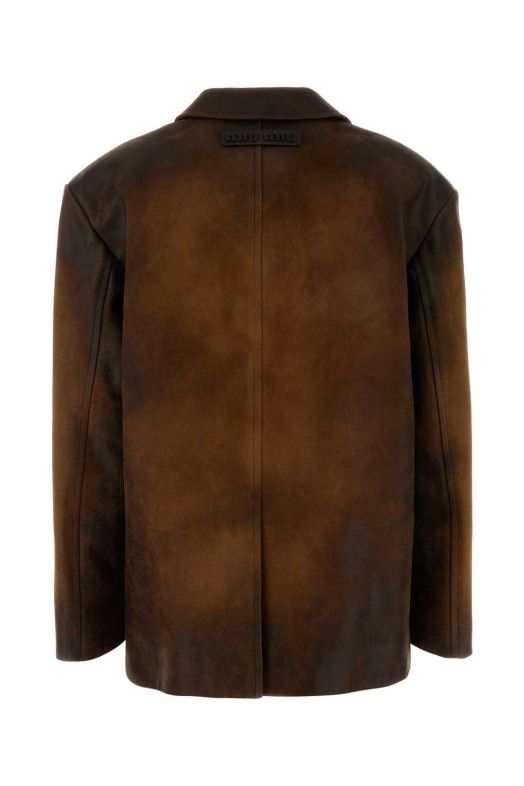 Коричневый кожаный блейзер MIU MIU (MPG516SOOO18BT)