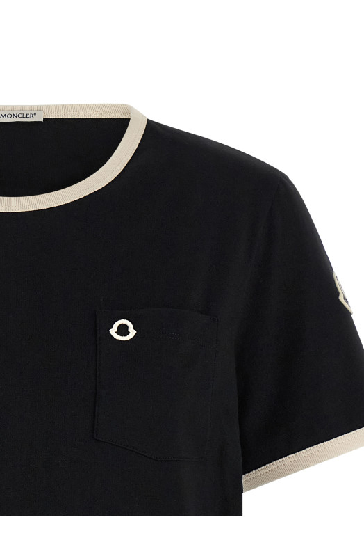 Футболка с вышитым логотипом на кармане Черная MONCLER L10938C0001989AUOF90