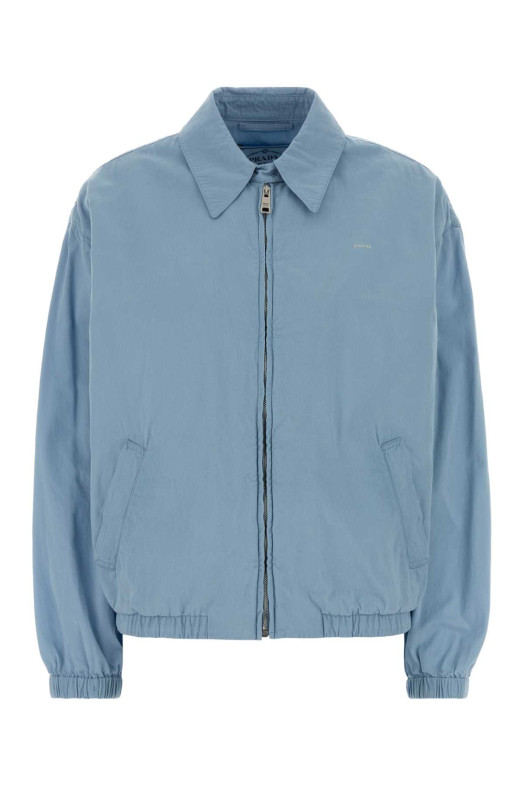 Светло-голубая хлопковая куртка-бомбер PRADA (292318SOOO1716)