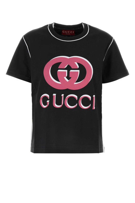 Черная хлопковая футболка GUCCI (787299XJGS8)