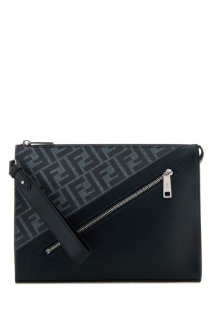 Embroidered fabric and leather clutch FENDI (7VA491ASIC)