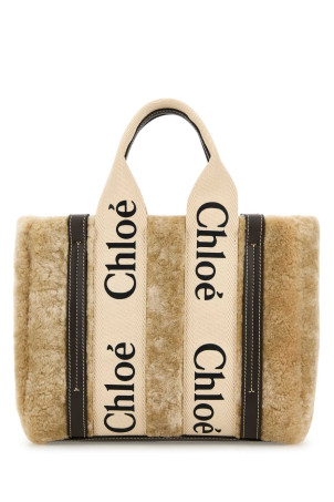 Beige shearling small Woody shopping bag CHLOE (CH25WS397Q44)